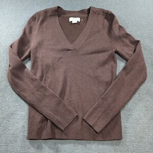 Maeve Anthropologie Thea V Neck Sweater Women's Sz Small Ribbed Knit Long Sleeve